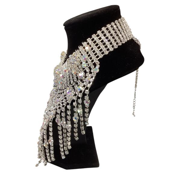 New Rhinestone Necklace Womens 1Size Choker Style Shiny Iridescent Multi Strands - Picture 3 of 5